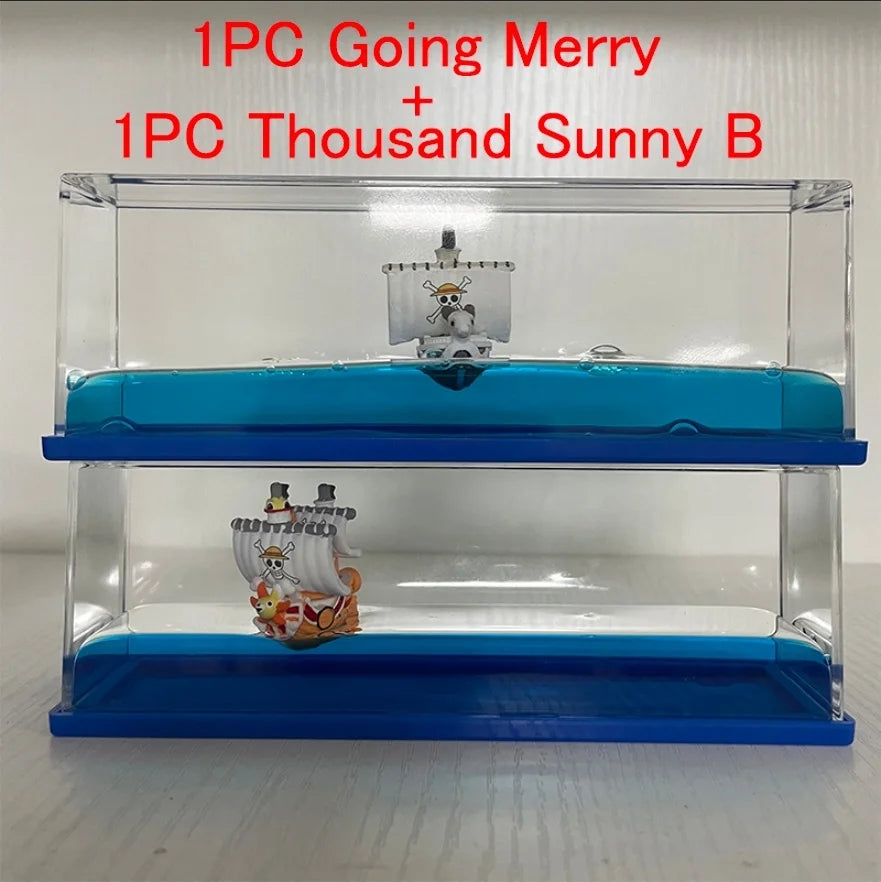 One Piece Floating Drift Bottle 3D Ship Go Merry Thousand Sunny Fluid Boat In Bottle Home Desktop Decor Anime Collection Adult