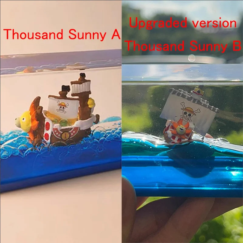 One Piece Floating Drift Bottle 3D Ship Go Merry Thousand Sunny Fluid Boat In Bottle Home Desktop Decor Anime Collection Adult