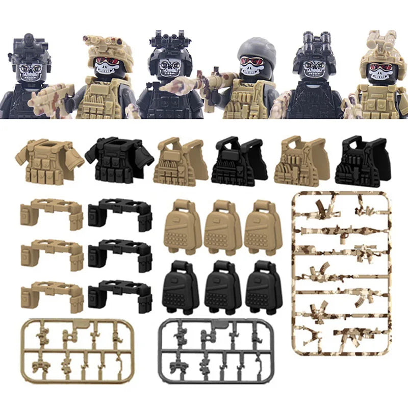 6Pcs Military Ghost Commando Army Soldiers Model Action Figure Blocks Construction Building Bricks Toys For Children