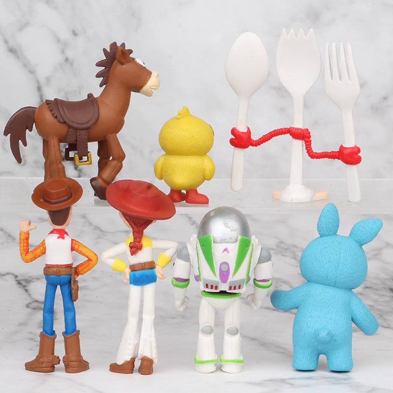 7PCS Disney Toy Story 4 Action Figure Toys Woody Jessie Buzz Lightyear Forky Pig Bear Cosplay Model Doll Figurine Kids Gifts