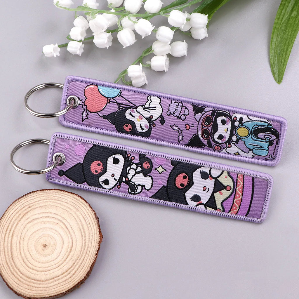 Sanrio Hello Kitty Melody Kuromi Embroidery KeyChain Key Tag Cars Backpack Chaveiro Keychain Keyring Accessories Toy Gift