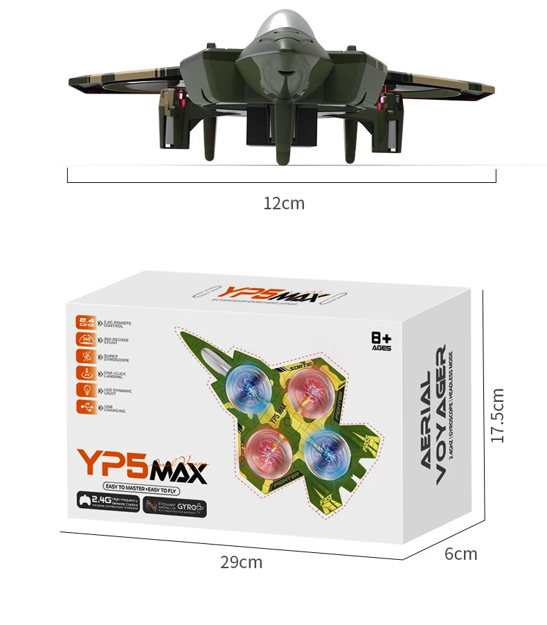 2026 New YP5MAX RC Foam Airplane 2.4GWIFI Fighter Stunt Tumbling Helicopter with Colored LED Lights Toys