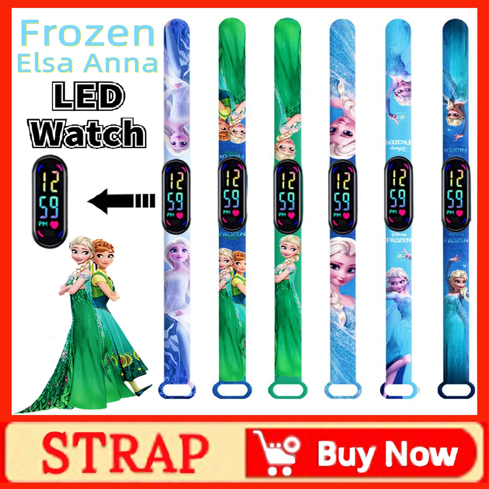 Disney Frozen Digital Kids' Watches Anime Figures LED Luminous Watch Touch Waterproof Electronic Sports Watch Kids Birthday Gift