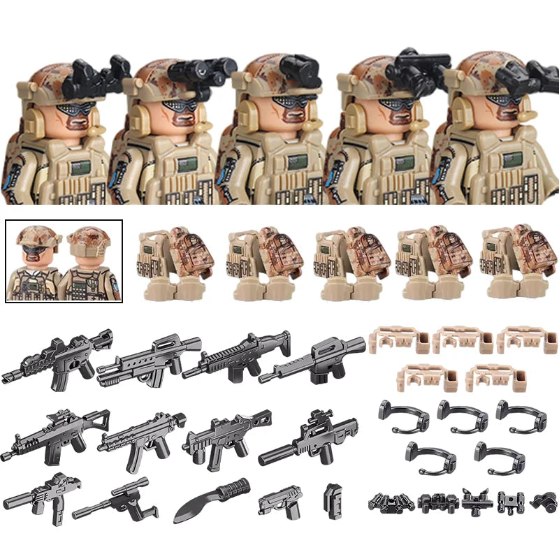 City Special Forces Figures Building Blocks British Special Air Service US Russia SWAT Army Soldiers Military Weapons Bricks Toy