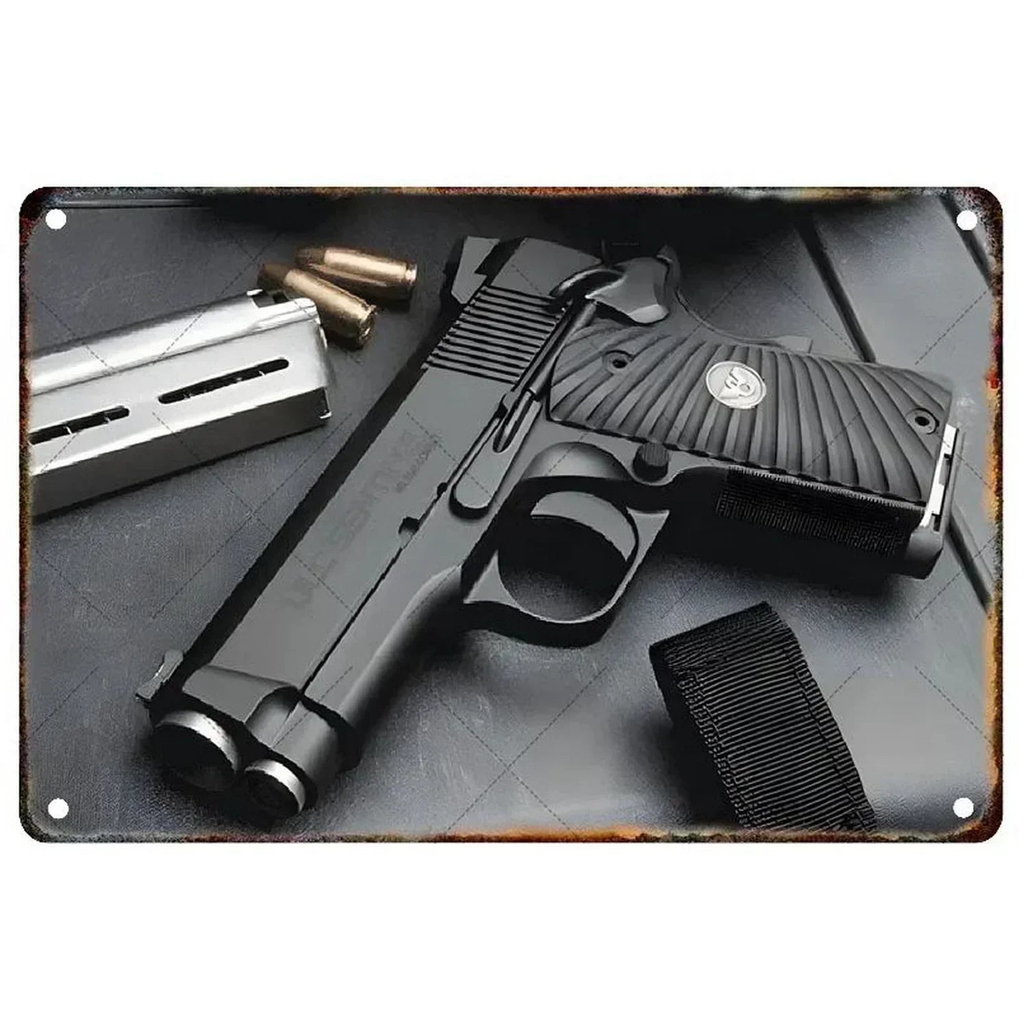 Pistol Metal Signs, Exuding Military Flair, Ideal As Wall Decoration in Man Cave, Home, Cafe, Garden, Club and Bar Settings.