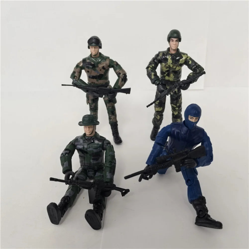 8Pcs Warrior Elite Force 1:18 Military Action Figure Toys with Weapons 10cm Terrorist SWAT Team Soldiers Statue for Children