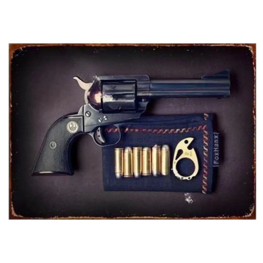 Pistol Metal Signs, Exuding Military Flair, Ideal As Wall Decoration in Man Cave, Home, Cafe, Garden, Club and Bar Settings.