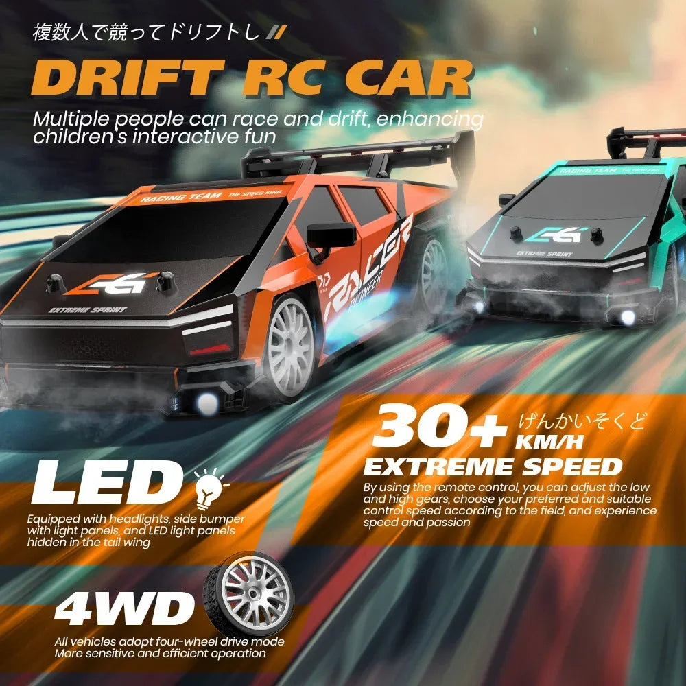 RC Drifting Car 1:24 4WD 30km/H High Speed LED Lights Gyro 2.4Ghz Remote Control with PVC Shell Electric Toys for Boys Kids Gift