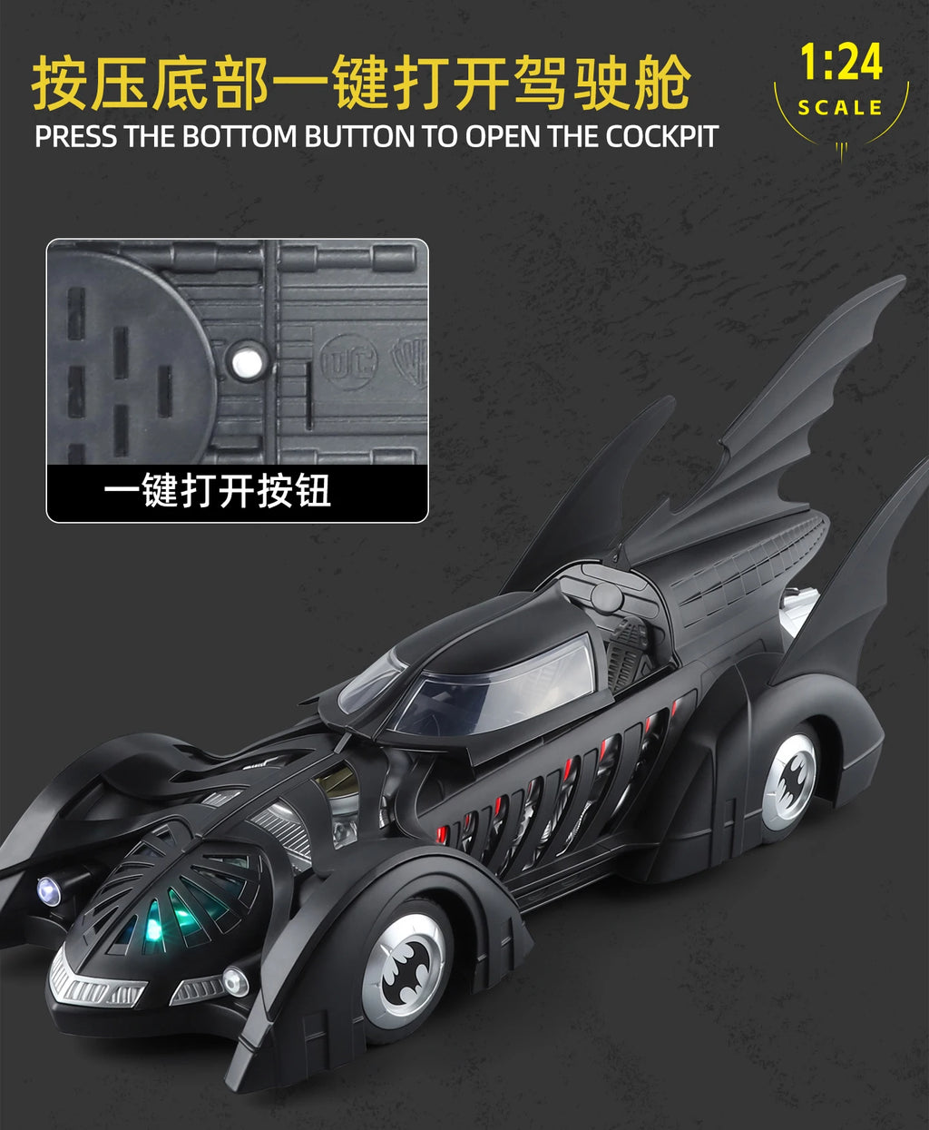 Spray 1:24 Batmobile 1955 1989 Tumbler Alloy Metal Diecast Model Car The Dark Knight Trilogy Sound Light Ornaments Birthday Gift