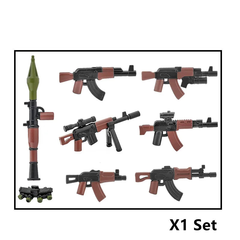 5/10 WW2 Soldier Weapons Building Block Two-color Printing Machine Rifle Submachine Sniper Guns Military Accessories Bricks C238
