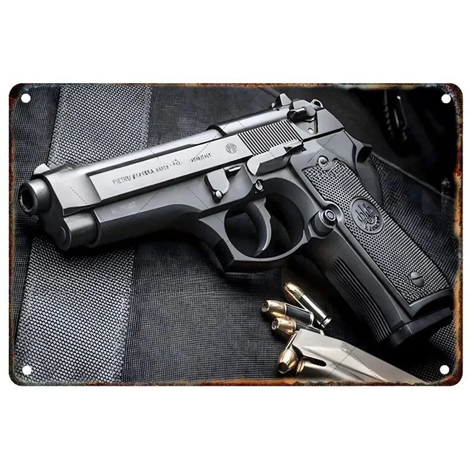 Pistol Metal Signs, Exuding Military Flair, Ideal As Wall Decoration in Man Cave, Home, Cafe, Garden, Club and Bar Settings.