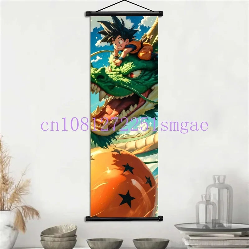 Dragon Ball Scrolls Picture Wall Art Goku Saiyan Hanging Painting Canvas Anime Poster Hot Blooded Home Decor Kawaii Kids Room