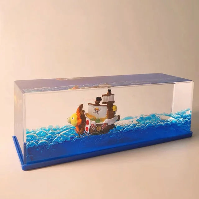 One Piece Floating Drift Bottle 3D Ship Go Merry Thousand Sunny Fluid Boat In Bottle Home Desktop Decor Anime Collection Adult