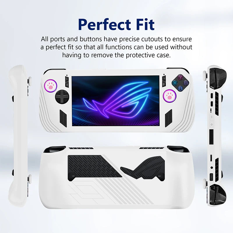 Silicone Protective Case Cover for ASUS ROG Ally X Game Console Anti-Scratch Dustproof Shell Sleeve Case with Cat Paw Rocker Cap
