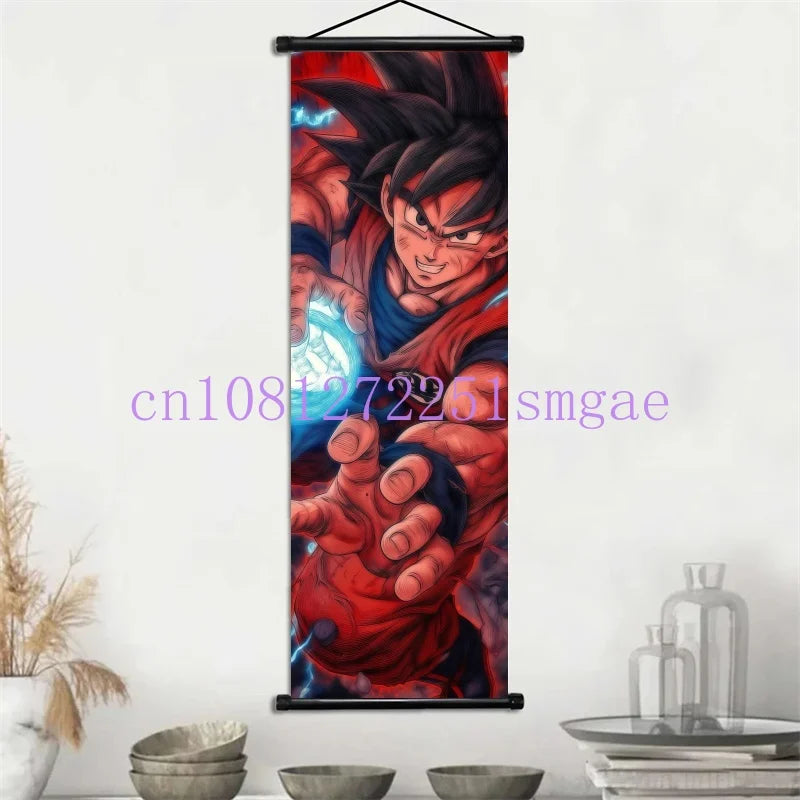 Dragon Ball Scrolls Picture Wall Art Goku Saiyan Hanging Painting Canvas Anime Poster Hot Blooded Home Decor Kawaii Kids Room