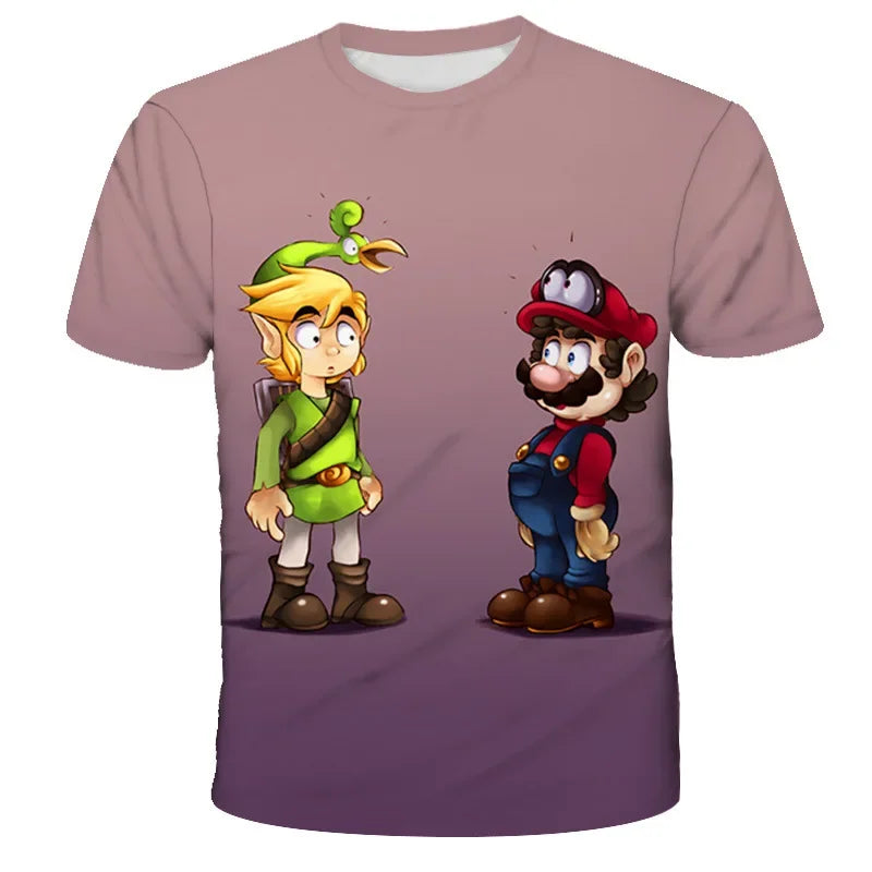Super Mario Peach Princess Anime Manga Summer Children's Clothes Short Sleeve Boys Girls Cute Casual Fashion T-shirt Kids