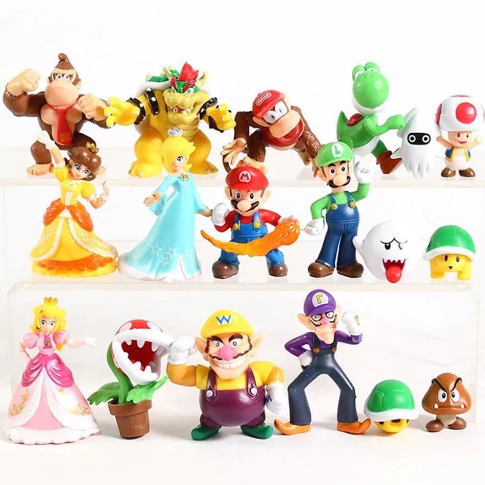 HOT 1-18pcs/set Super Mario Bros PVC Action Figure Toys Dolls Model Set Luigi Yoshi Donkey Kong Mushroom for birthday gift
