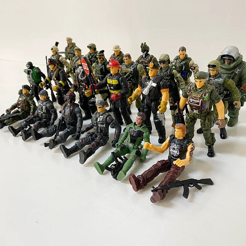 1:18 Army Men Soldier Police Fireman Explorer Hunter Action Figures Playset Military Terrorist SWAT Team Toys For Kid Boy Gifts