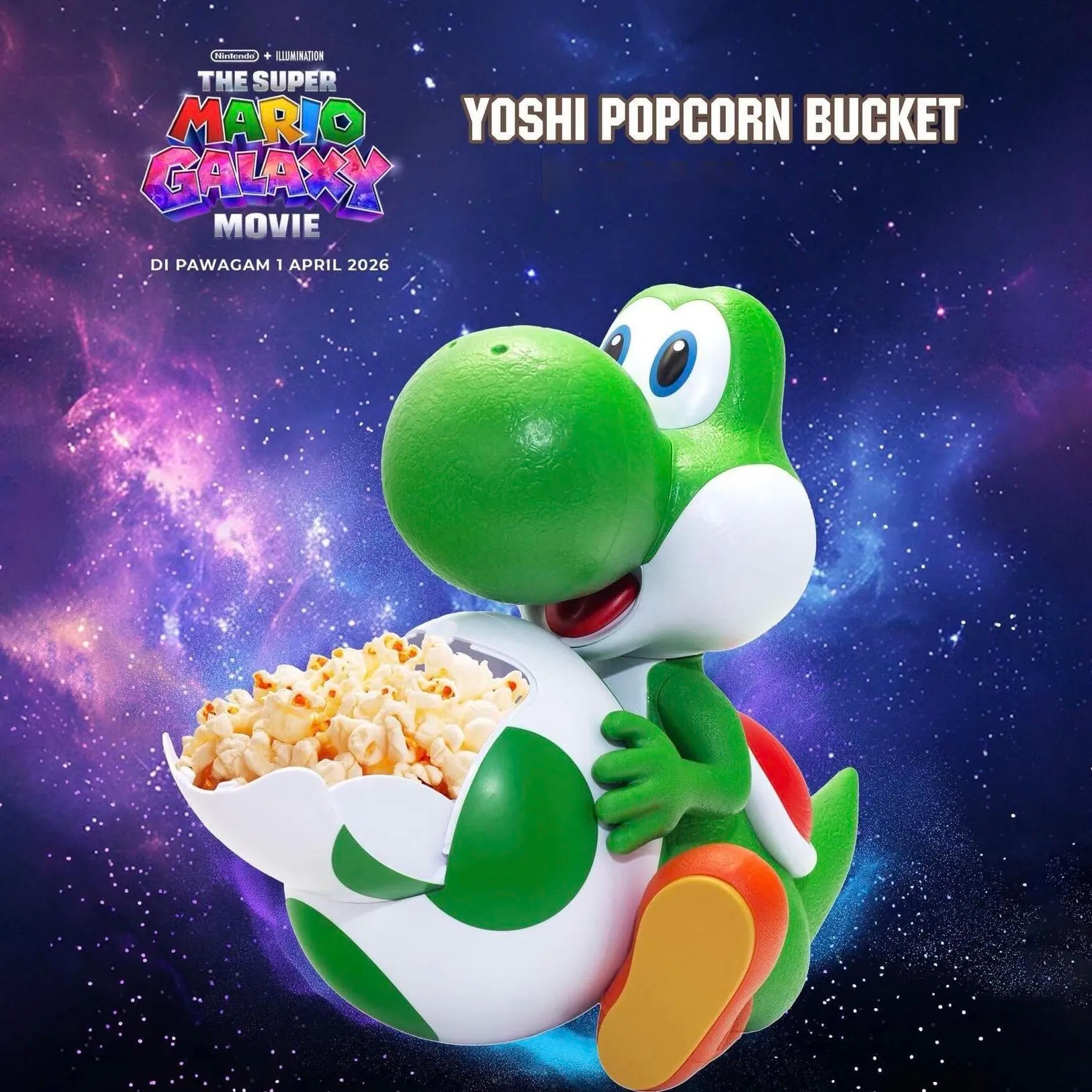 Hot Universal Super Mario Galaxy Movie Yoshi Popcorn Bucket Egg Hugging Collectible Snack Storage Drink Cup For Mario Fans