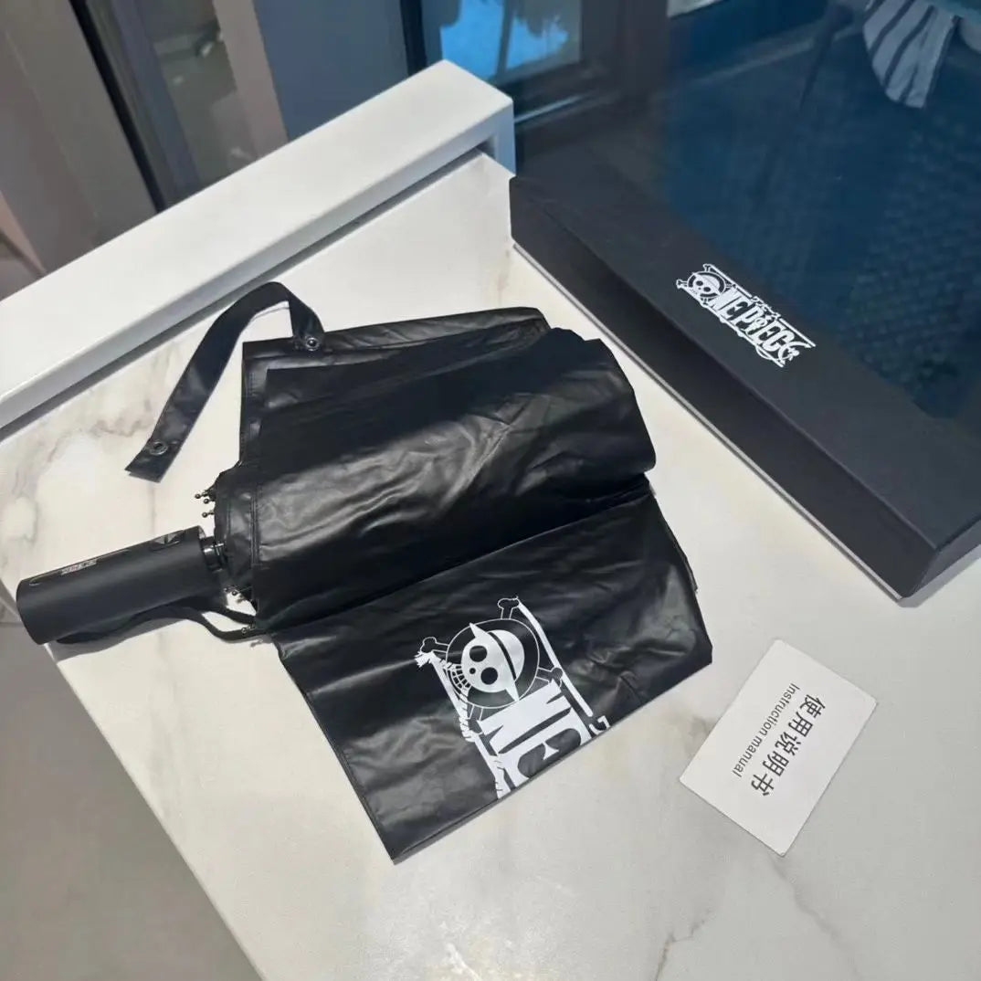 One Piece Anime Fully Automatic Tri Fold Umbrella Thickened Black Glue UV Protection Sunscreen Folding Sun Rain Umbrella