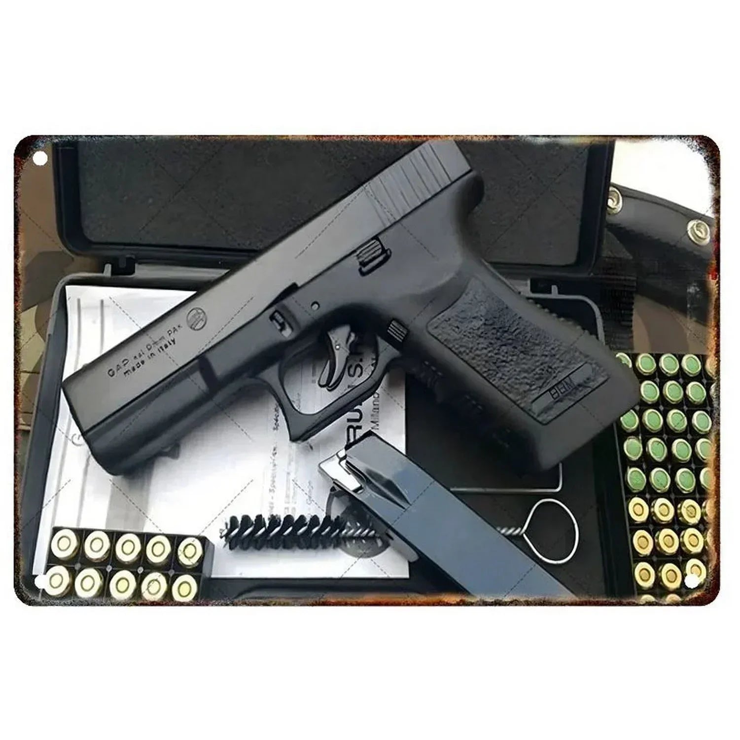 Pistol Metal Signs, Exuding Military Flair, Ideal As Wall Decoration in Man Cave, Home, Cafe, Garden, Club and Bar Settings.