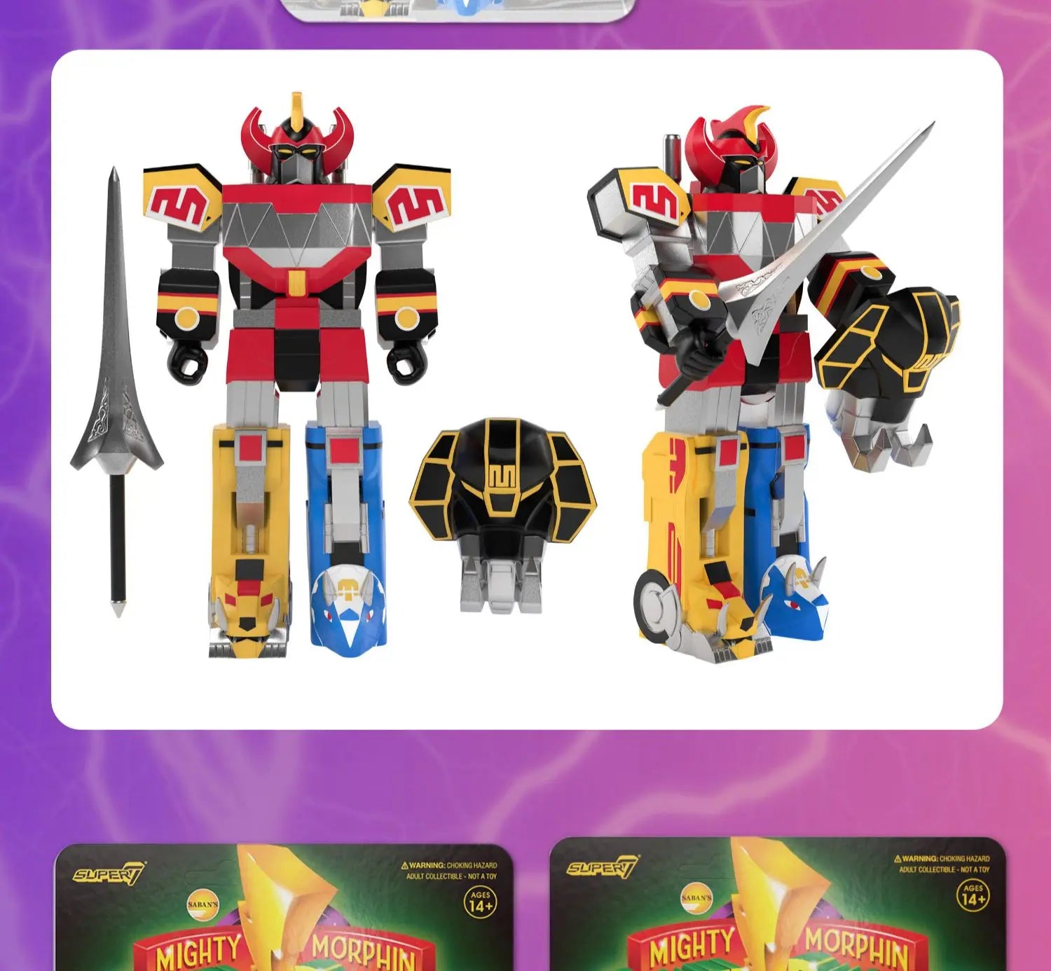 Super7 Mighty Morphin Power Rangers Carded Series 1 - Dragonzord, Red Ranger & Rita Repulsa Model Gift Set Toys
