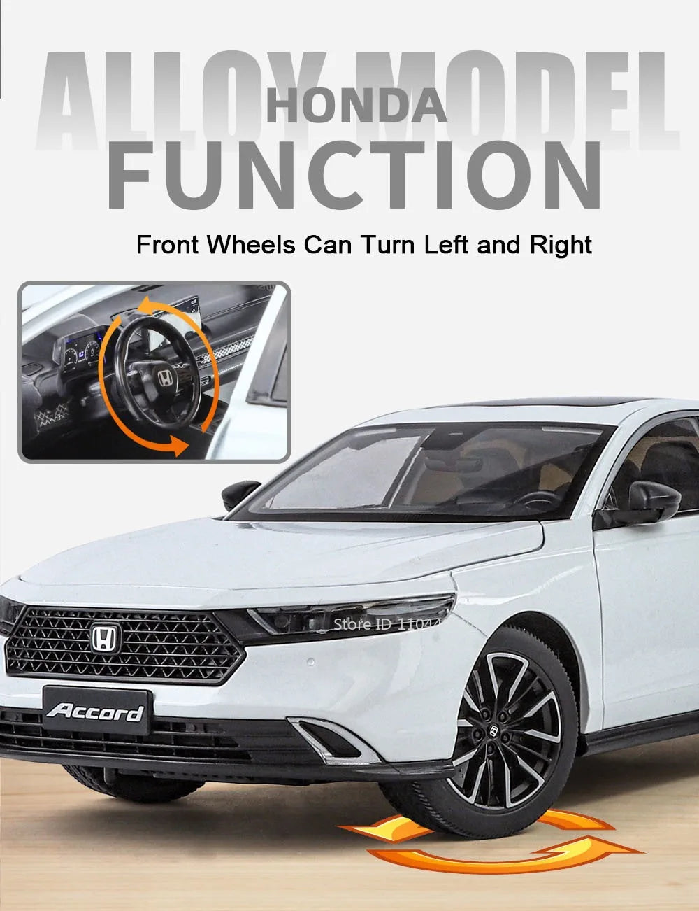 1:18 HONDA Accord Alloy Miniature Model Diecast Toy Door Opened Sound Light Pull Back Front Wheel Steering Classic Birthday Gift