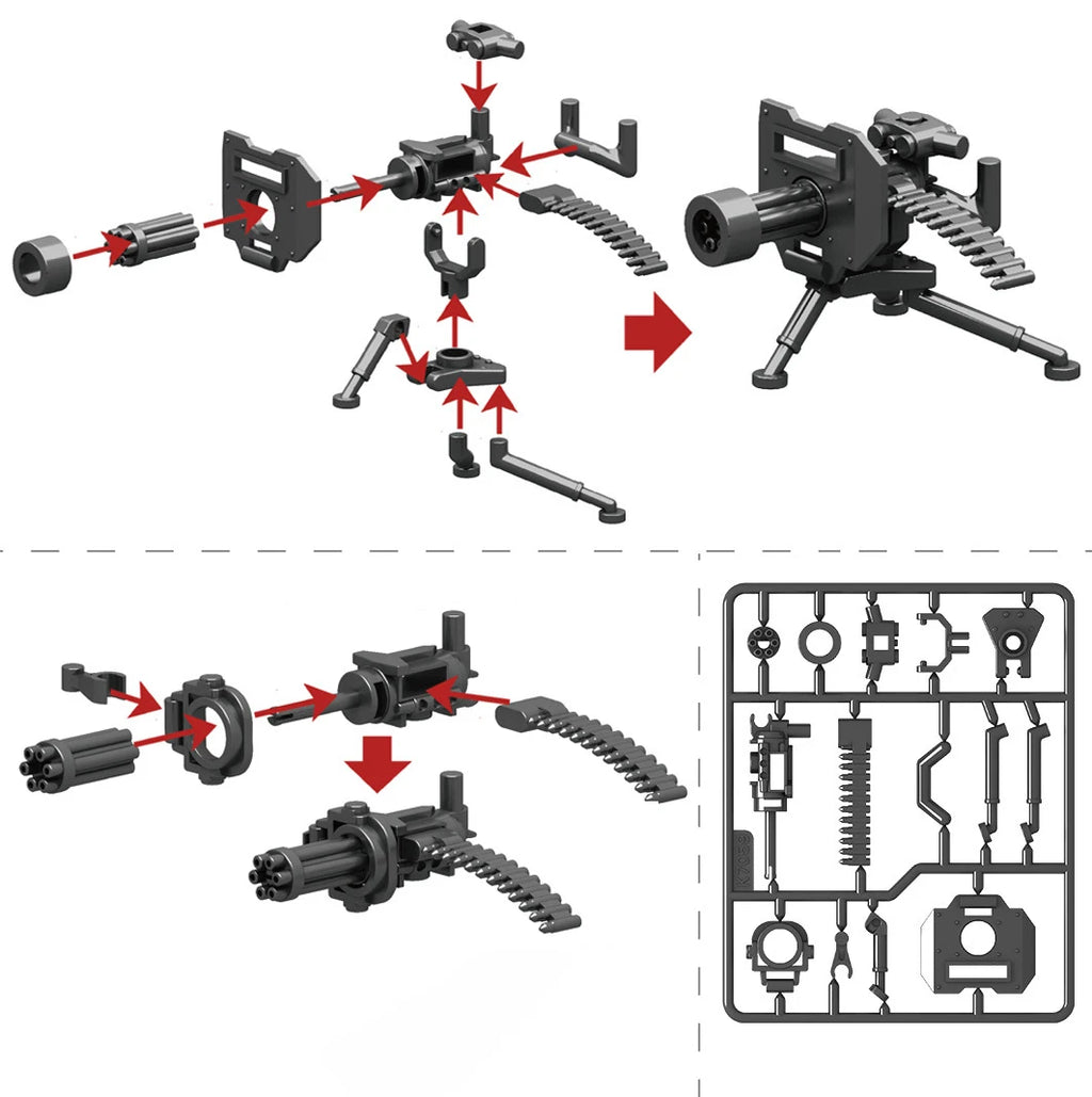 25/50/100Pcs Soldier Police Gangster WW2 Army Military Weapons SWAT Machine Gun Mortar Building Blocks Figure Model Brick Toy