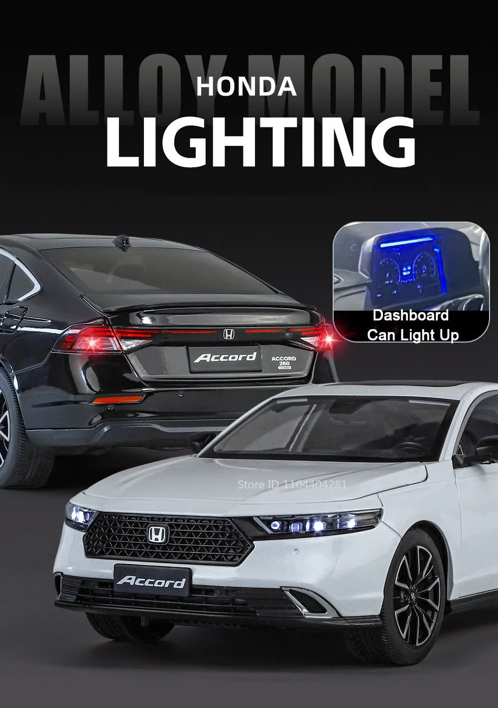 1:18 HONDA Accord Alloy Miniature Model Diecast Toy Door Opened Sound Light Pull Back Front Wheel Steering Classic Birthday Gift