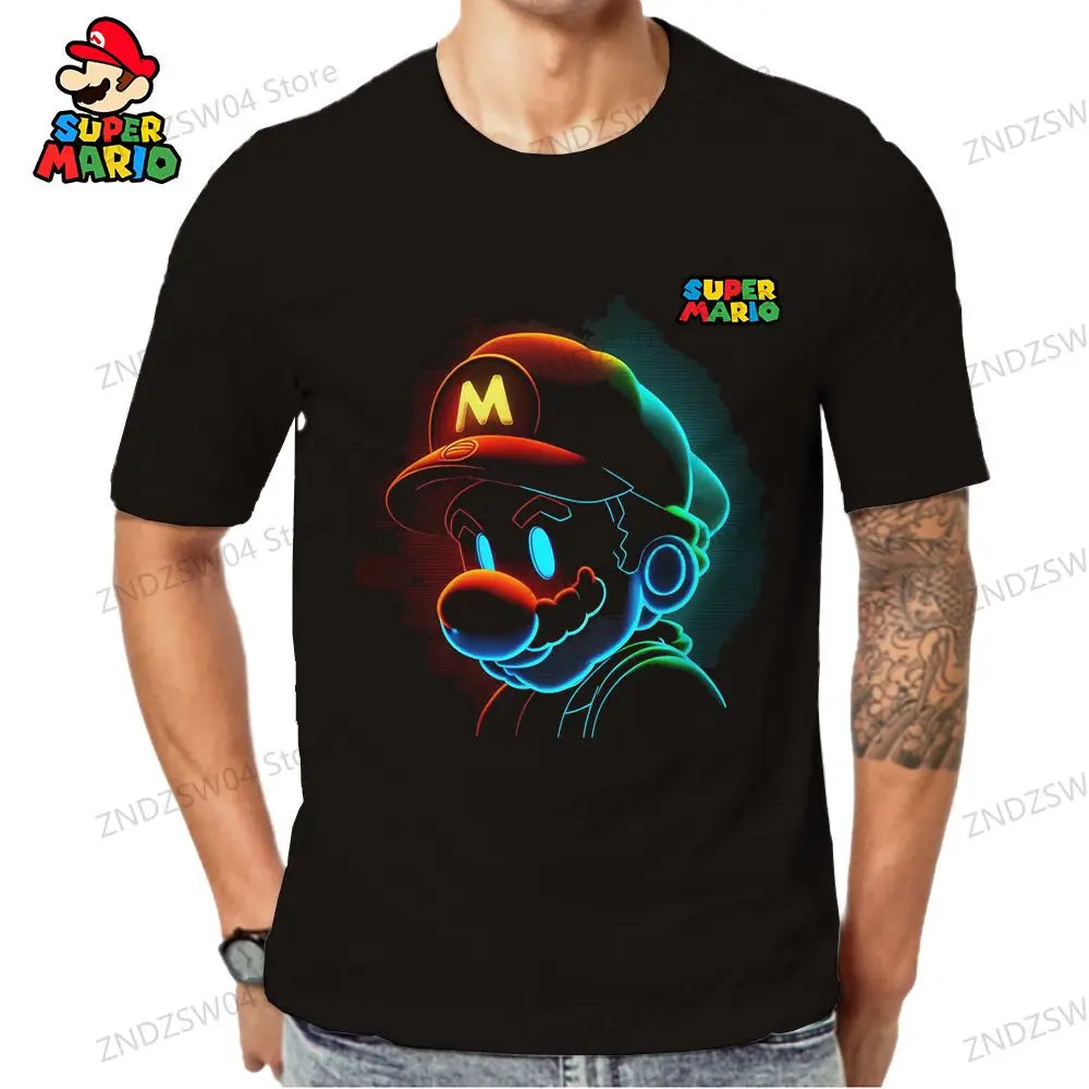 Super Mario Oversize Parent-child Wear Short Sleeve 2024 Quick Dry Men's Children's T-Shirt Fashion Anime Tops Harajuku Style