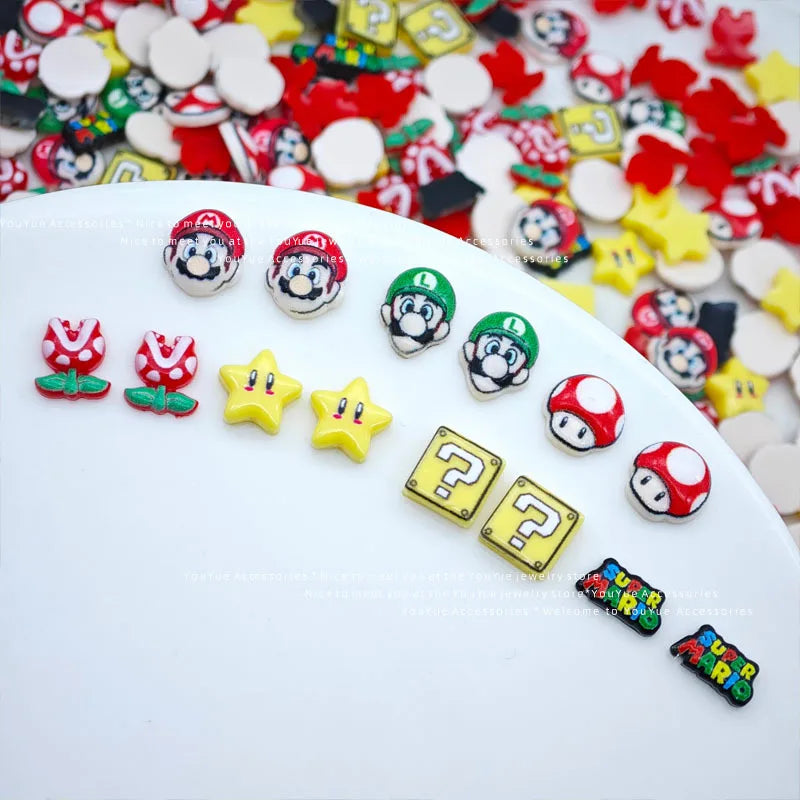 20Pcs Resin Mini game character super mario Luigi Nail charm Art Flatback acrylic Figurines DIY Miniatures Decor Craft