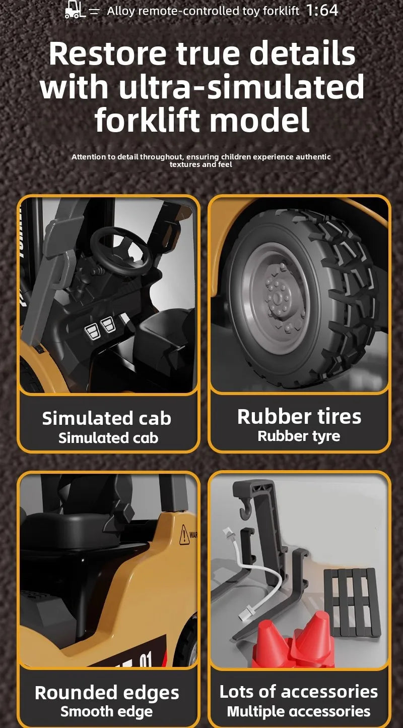 1/64 2.4G RC Mini Alloy Forklift With Trailer Desktop Game Full-scale APP Remote Control Engineering Lift Truck Kids Toys Gifts