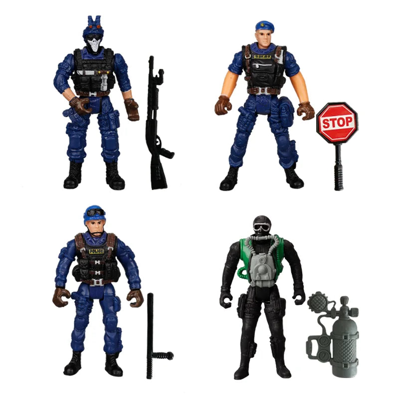 1:18 Army Men Soldier Police Fireman Explorer Hunter Action Figures Playset Military Terrorist SWAT Team Toys For Kid Boy Gifts