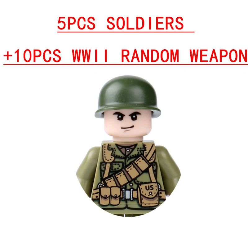 25/50/100Pcs Soldier Police Gangster WW2 Army Military Weapons SWAT Machine Gun Mortar Building Blocks Figure Model Brick Toy