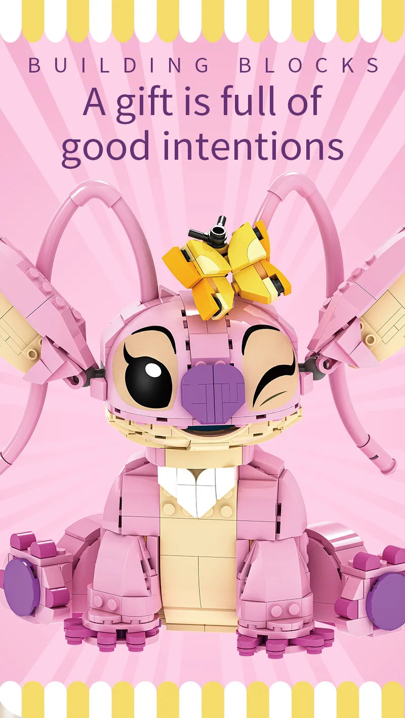 Christmas Stitch Angel CP Building Blocks 2025-Large Piece Cartoon Toys Moving Ears Kids Assembly Birthday Gift for Boys Girls