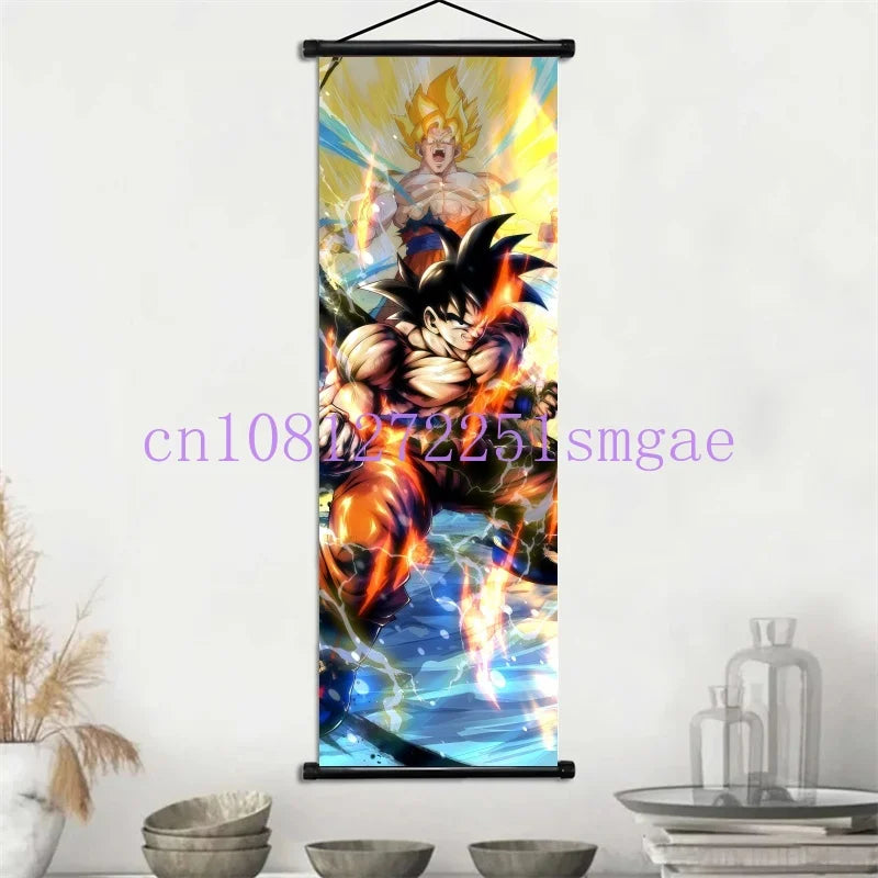Dragon Ball Scrolls Picture Wall Art Goku Saiyan Hanging Painting Canvas Anime Poster Hot Blooded Home Decor Kawaii Kids Room
