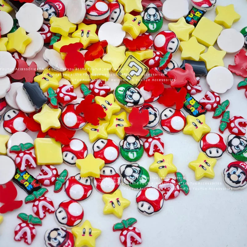 20Pcs Resin Mini game character super mario Luigi Nail charm Art Flatback acrylic Figurines DIY Miniatures Decor Craft
