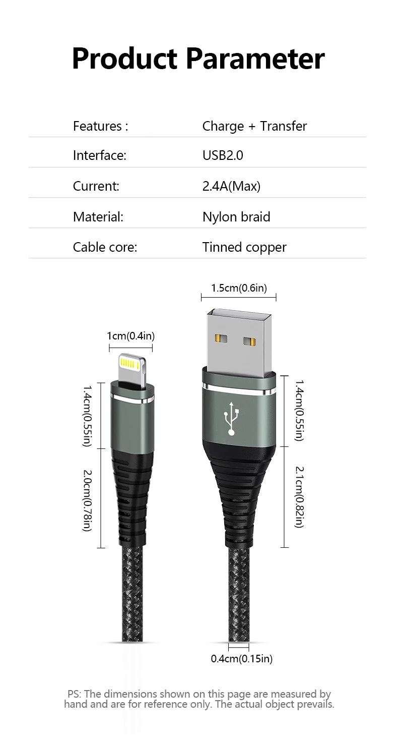 Lightning Cable USB Original Fast Charging Cord for Iphone 14 13 12 11 Pro Max XS X XR 7 8 6 Plus SE Nylon Braided Charger Cord