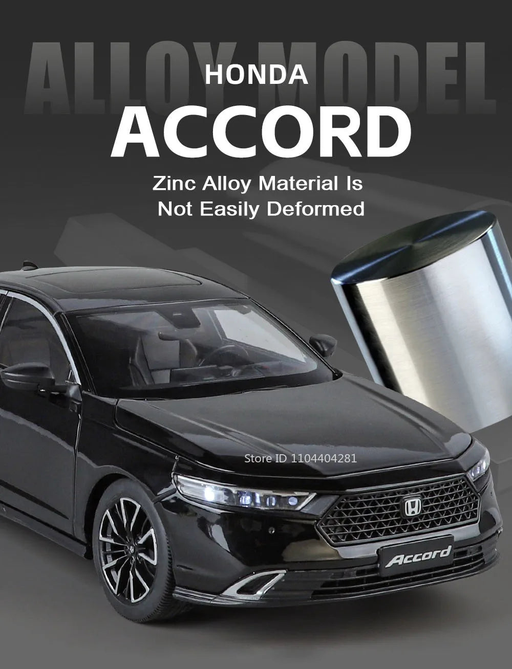 1:18 HONDA Accord Alloy Miniature Model Diecast Toy Door Opened Sound Light Pull Back Front Wheel Steering Classic Birthday Gift
