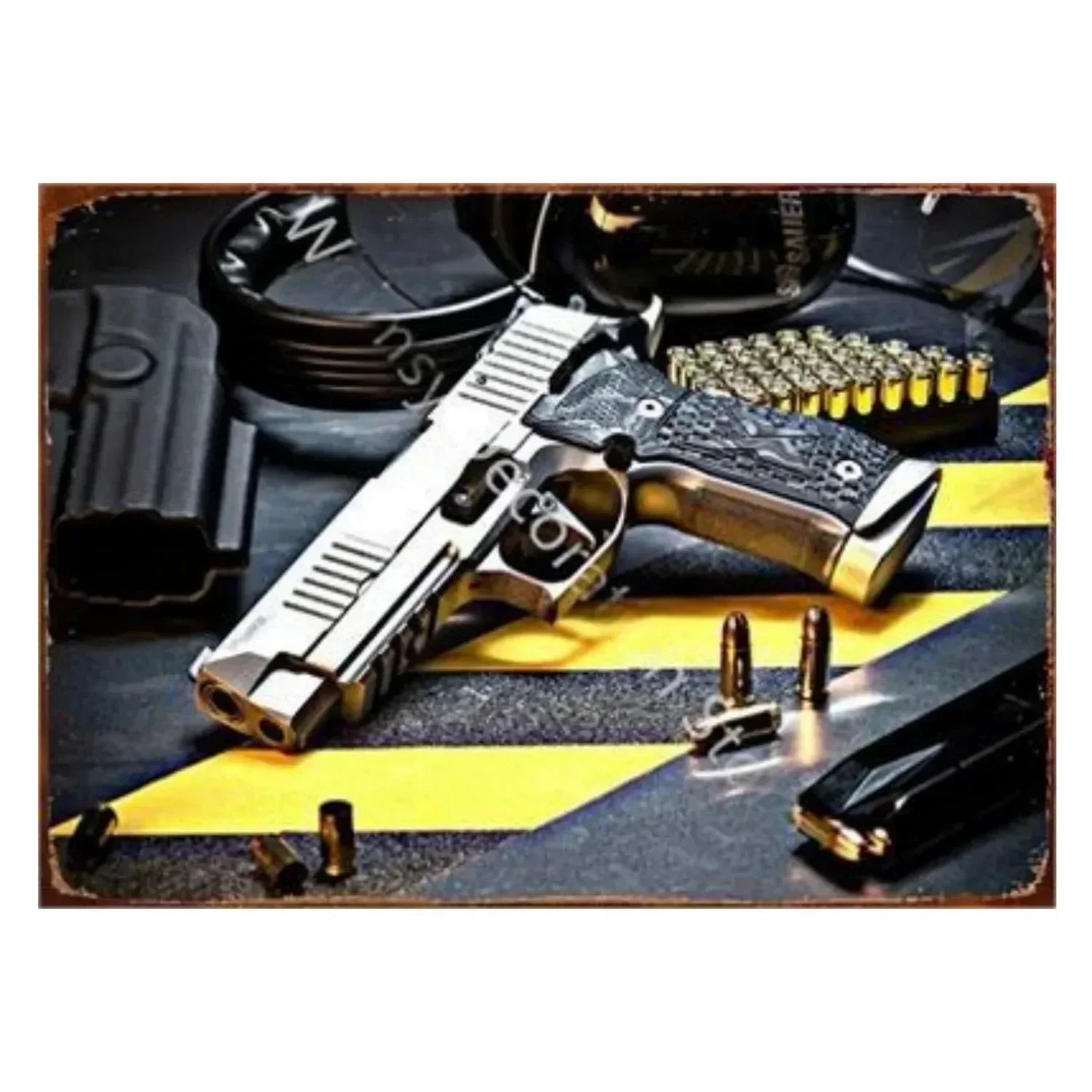 Pistol Metal Signs, Exuding Military Flair, Ideal As Wall Decoration in Man Cave, Home, Cafe, Garden, Club and Bar Settings.
