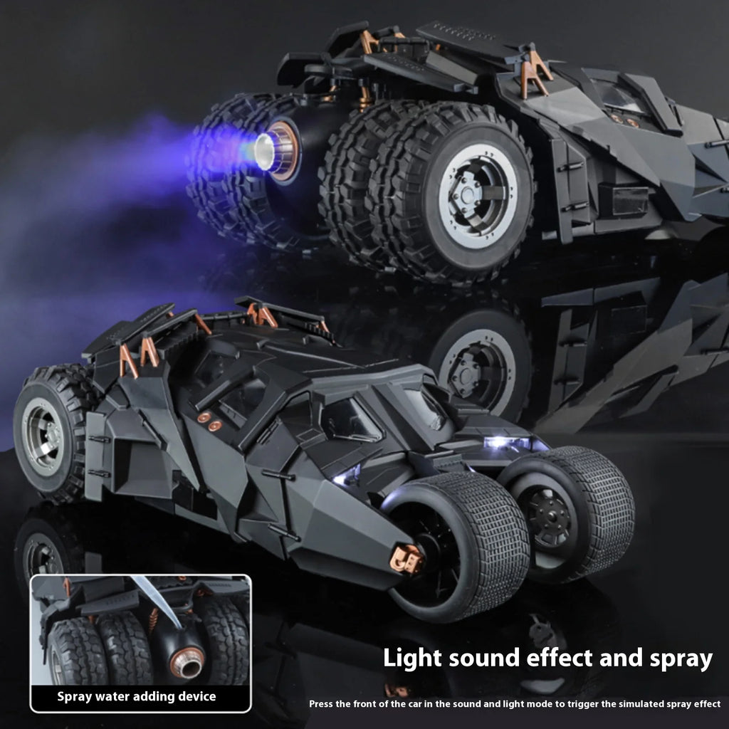 1:18 Cool Batmobile alloy model toys, exquisite desktop ornaments, cool sound and light spray, Christmas gifts