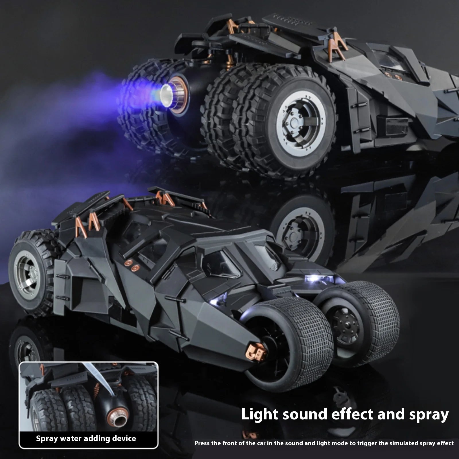 1:18 Cool Batmobile alloy model toys, exquisite desktop ornaments, cool sound and light spray, Christmas gifts