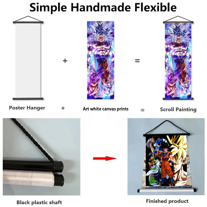 Dragon Ball Scrolls Picture Wall Art Goku Saiyan Hanging Painting Canvas Anime Poster Hot Blooded Home Decor Kawaii Kids Room