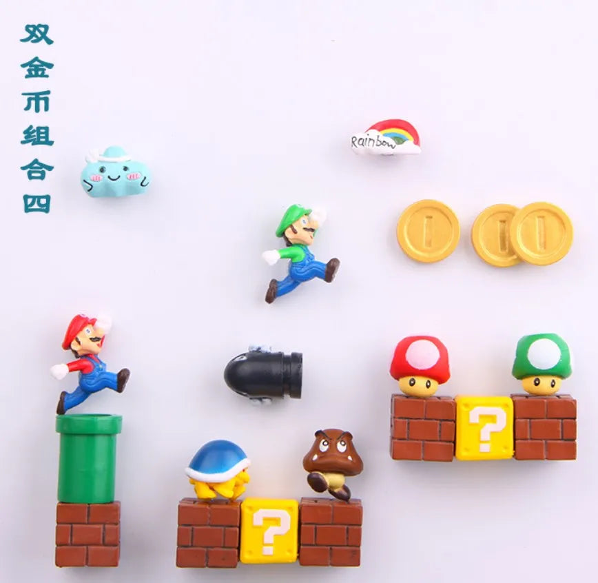1 Set Japan Game Figure Super Mario Bros Fridge Magnets Refrigerator Stickers Ornament Luigi Yoshi Toad Mini Figurine Doll