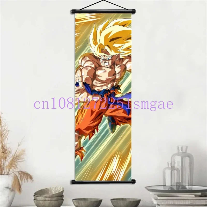 Dragon Ball Scrolls Picture Wall Art Goku Saiyan Hanging Painting Canvas Anime Poster Hot Blooded Home Decor Kawaii Kids Room