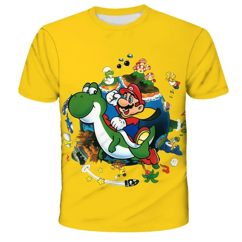 Super Mario Peach Princess Anime Manga Summer Children's Clothes Short Sleeve Boys Girls Cute Casual Fashion T-shirt Kids