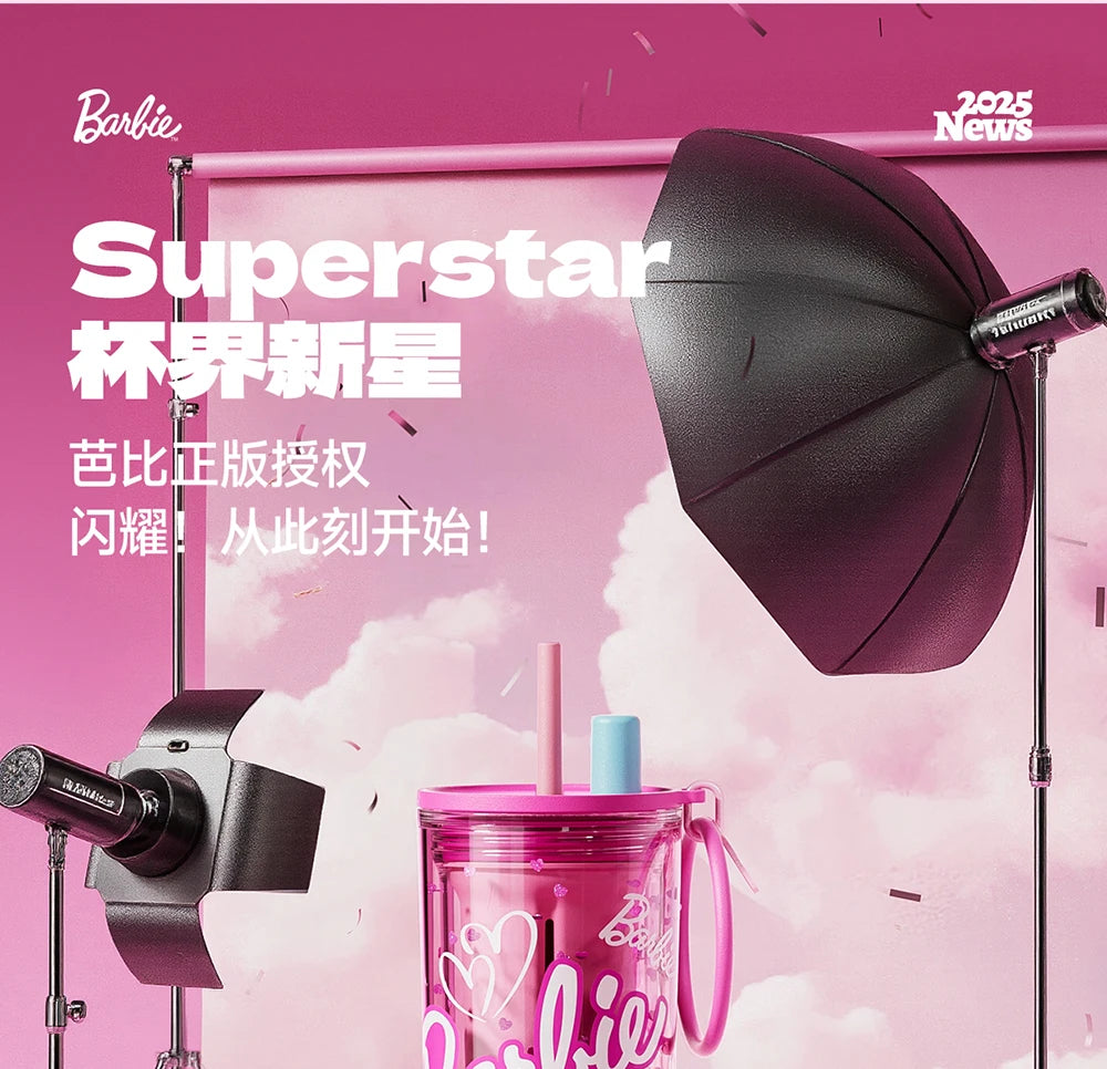 500ml/750ml Summer Barbie Transparent Cup Straw Bead Chain makeup Combo Portable Lightweight Drink Cup For School & Office Use