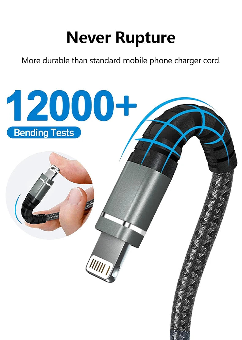 Lightning Cable USB Original Fast Charging Cord for Iphone 14 13 12 11 Pro Max XS X XR 7 8 6 Plus SE Nylon Braided Charger Cord