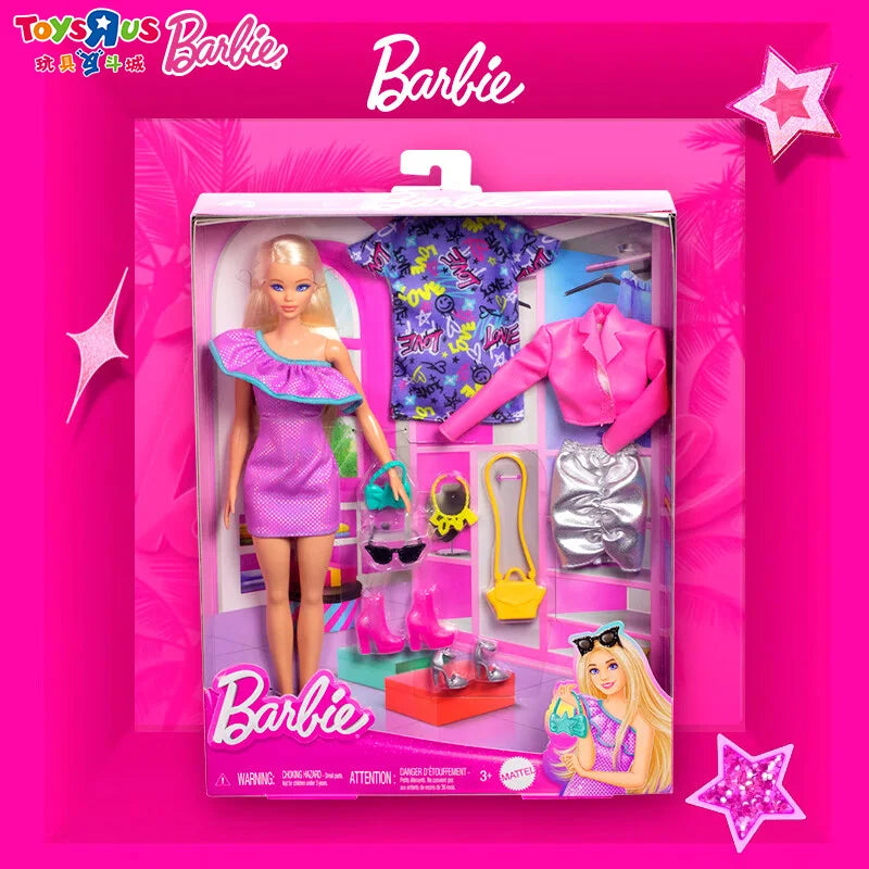 Original Mattel Odile Face Barbie Braid Doll Fashion Dressing And Matching Barbie Charm Gift Box Model Collection Toy Girl