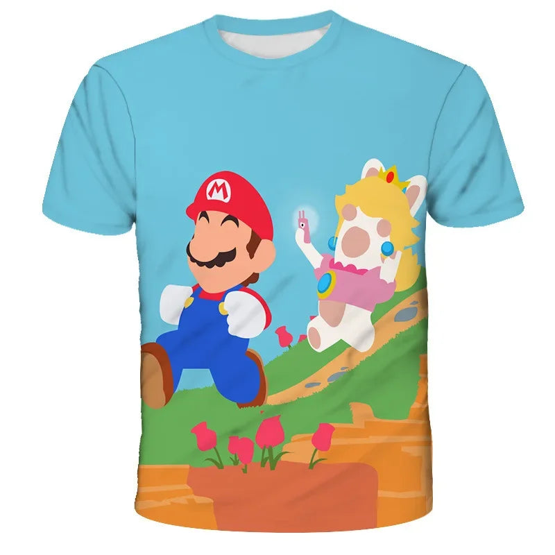Super Mario Peach Princess Anime Manga Summer Children's Clothes Short Sleeve Boys Girls Cute Casual Fashion T-shirt Kids